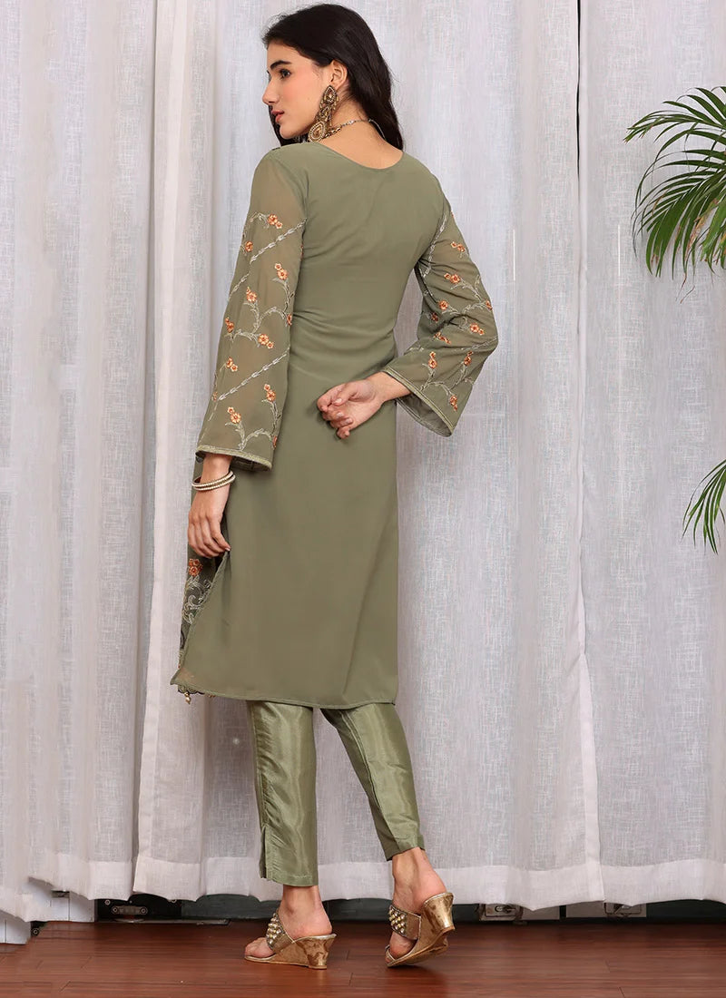 Green Pakistani Salwar Suit with Embroidery & Stone , Moti Work