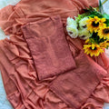Peach Handcrafted Tone-on-Tone Lucknowi Chikankari Chanderi Silk Set