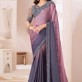 Pink Elegant Party Wear Half and Half Chiffon Saree with Embroidered Banglori Silk Blouse