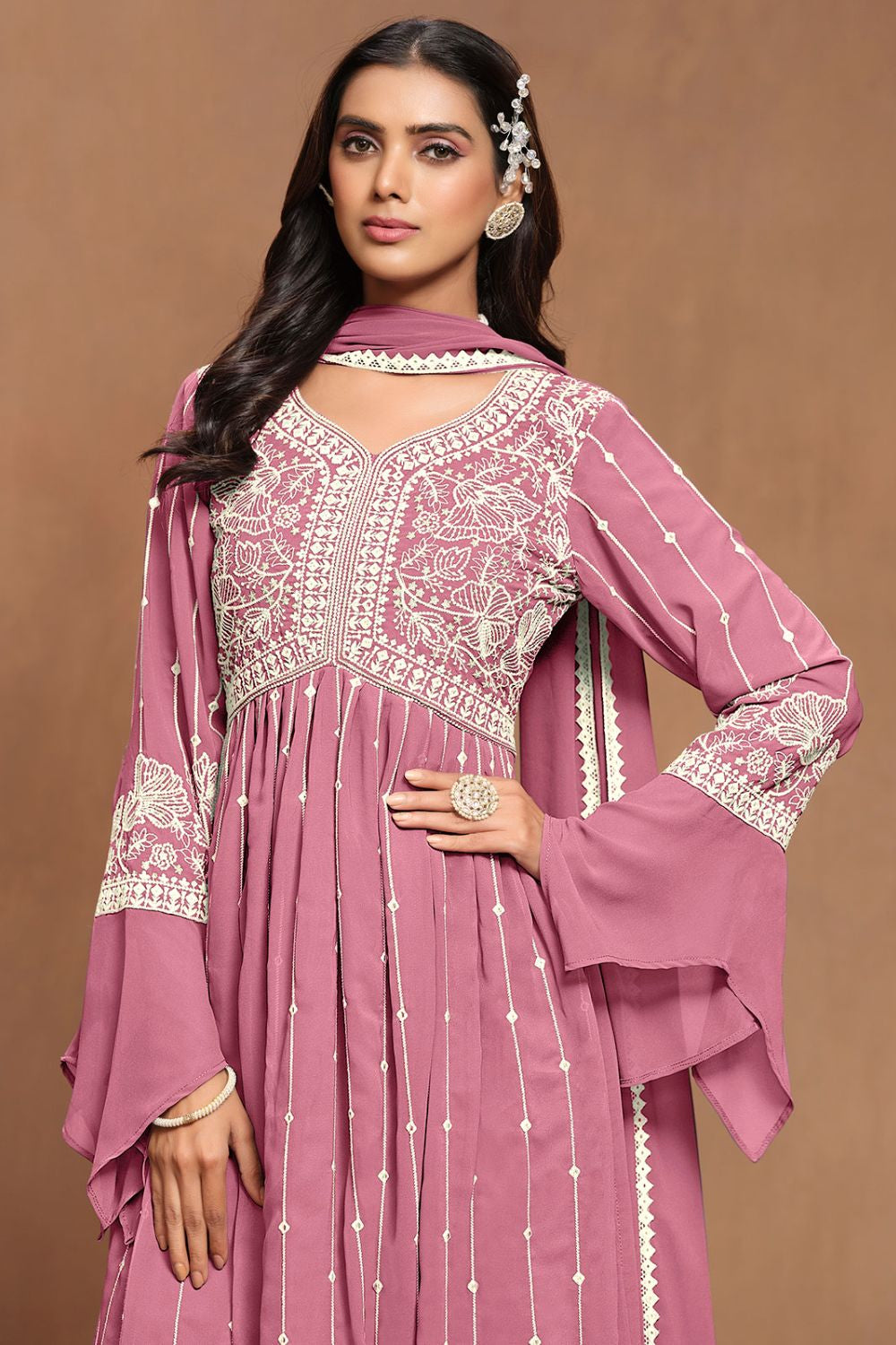 Pink Elegant Party Wear Salwar Palazzo Kameez with Dupatta