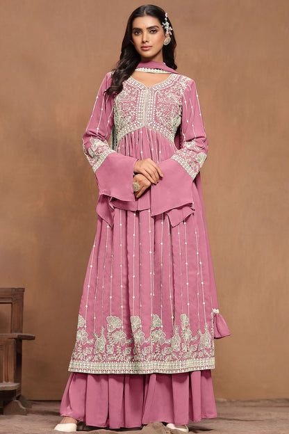 Pink Elegant Party Wear Salwar Palazzo Kameez with Dupatta