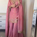 Designer Chinon Silk Pink Sharara Set with Sequin Work
