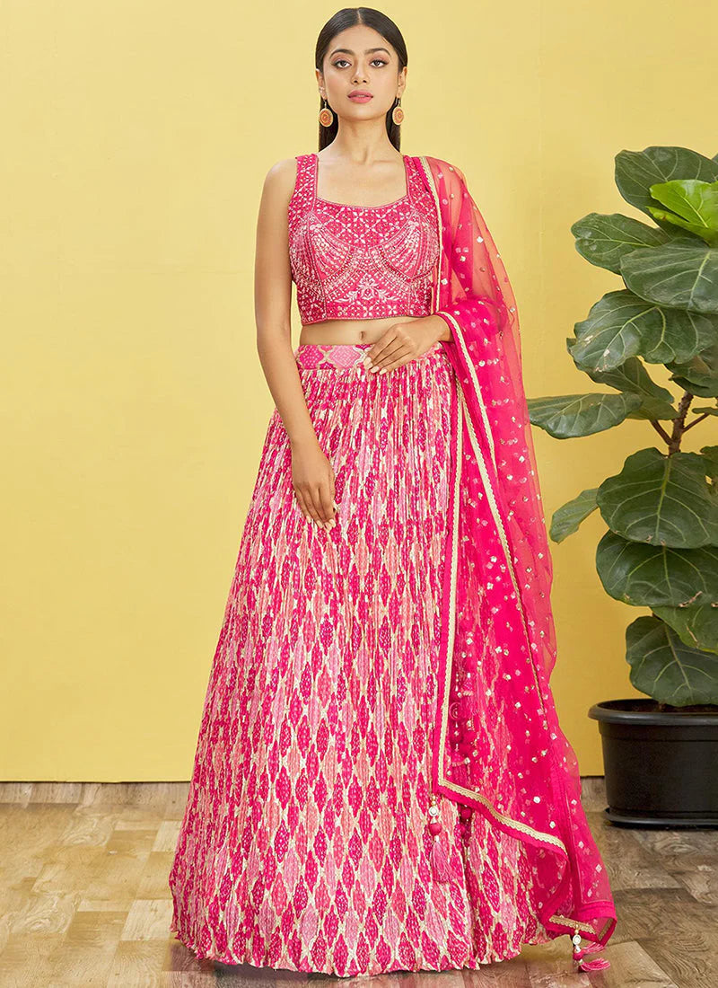 Pink Chinon Wedding Guest Party Wear Lehenga Choli