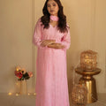 Pink Lucknow Chikankari Viscose Jaal Handwork Mukaish 3 PC Set (New)