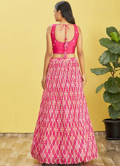 Pink Chinon Wedding Guest Party Wear Lehenga Choli