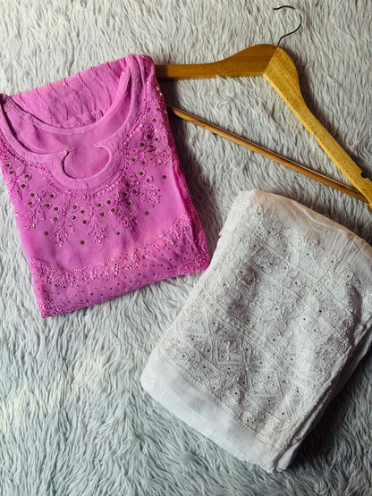 Pink Viscose Chikankari Kurta and Palazzo Set with Mukaish Work (New| Limited Stock)