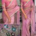 Pink Designer Pearl Work Liquid Organza Saree Blouse Set