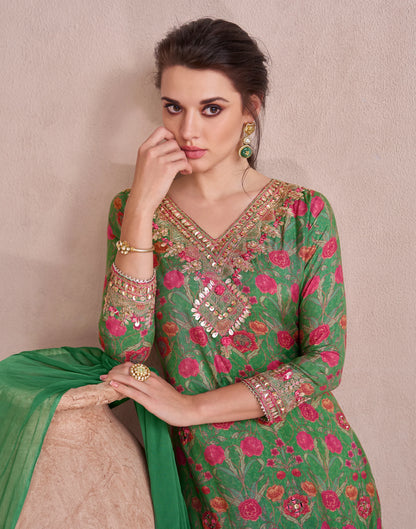 Green Elegant Party Wear Muslin Lehenga Suit with Dupatta