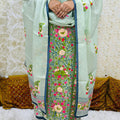 Green Kota Doria Phulkari Work Cotton Suit with Tafeta Pants and Kota Doria Dupatta