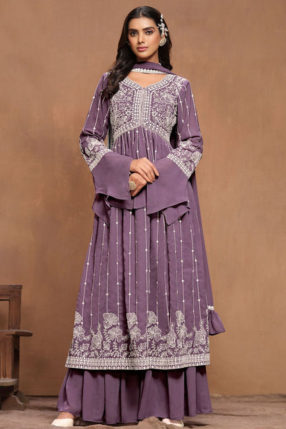 Purple Elegant Party Wear Salwar Palazzo Kameez with Dupatta