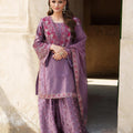 Purple Embroidered Chinnon Silk Top & Sharara Set with Dupatta – Ready to Wear