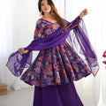 Purple Roman silk Chanderi Print Kurta Set with Dupatta & Palazzo