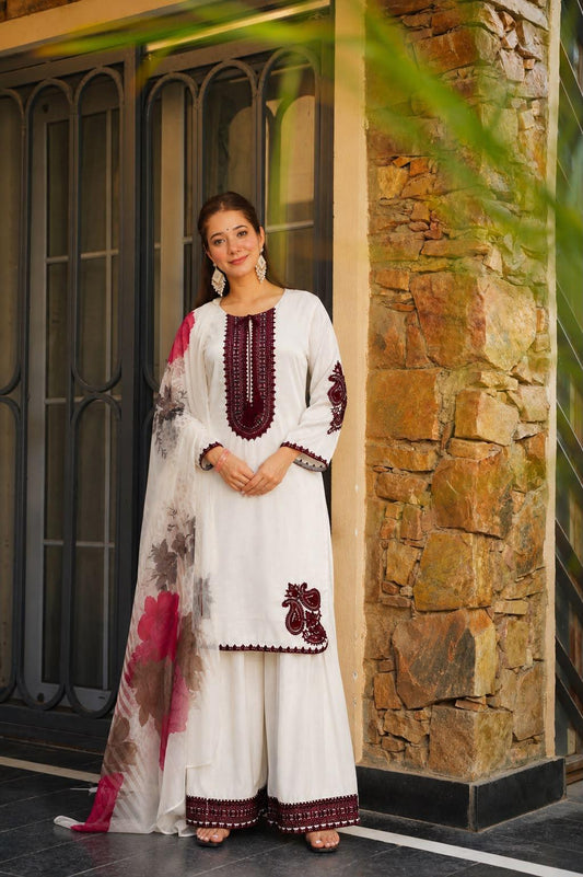 White Maska Cotton Pakistani Farsi salwar kurta set lifestyle photo