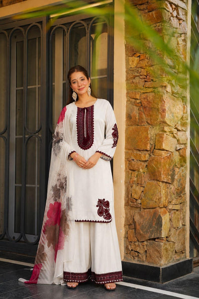 White Maska Cotton Embroidered Pakistani Farsi Salwar Kurta Set