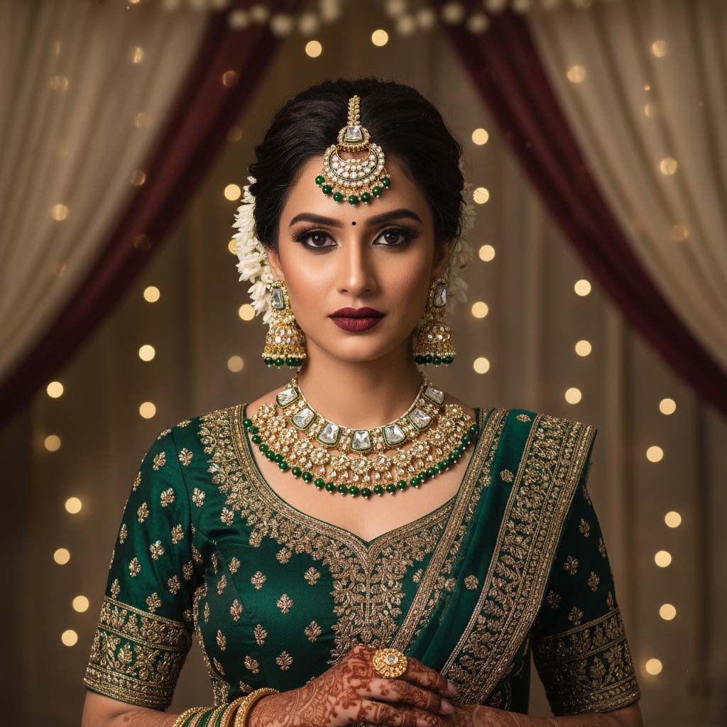 Classic Premium Green Function Wear Necklace Set styled on model