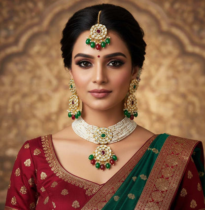 Classic Premium Multi Function Wear Necklace Set styled with traditional saree