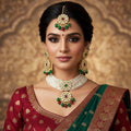 Classic Premium Multi color Kundan Necklace Set with Maang Tikka