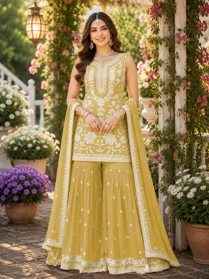 Yellow readymade chiffon salwar suit full length model image
