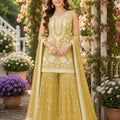 Elegant Designer Yellow Readymade Chiffon Gharara Salwar Suit