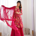 Red Roman silk Chanderi Print Kurta Set with Dupatta & Palazzo
