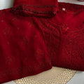Red Elegant Viscose Lucknow Chikankari Handwork Ensemble (Latest)