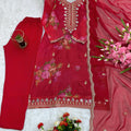 Red Designer Digital Floral Print Organza Salwar Suit with Handwork