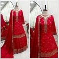 Red Elegant Pure Chinon Silk Top-Lehenga-Dupatta Set – Heavy 5mm Sequin Embroidery | Fully Stitched Party Wear Ensemble