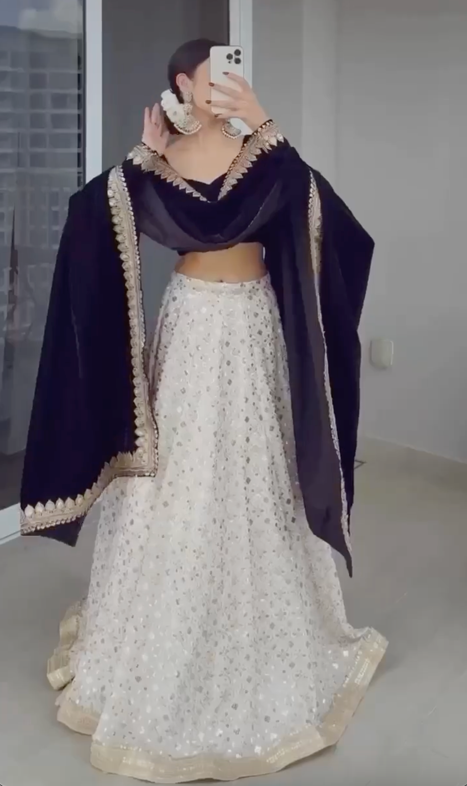 White Black Party Wear Bridesmaid Lehenga with Velvet Choli and Dupatta (Best Seller)