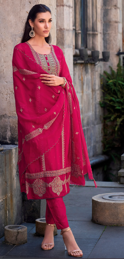 Pink Exquisite Embroidered Silk Palazzo Suit with Bandhani Dupatta – Wedding & Eid Special