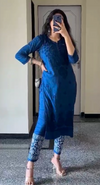 Royal Blue Cotton Chikankari Hand Work Kurta Pant Suits