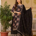 Black Designer Chinon Palazzo Suit Set | Readymade