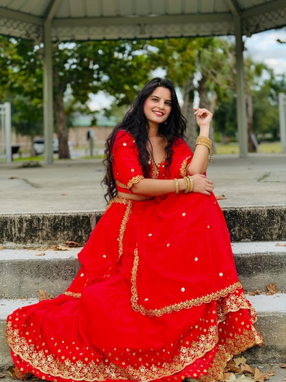 Red Ready-to-Wear Double Layer Lehenga Choli for Women