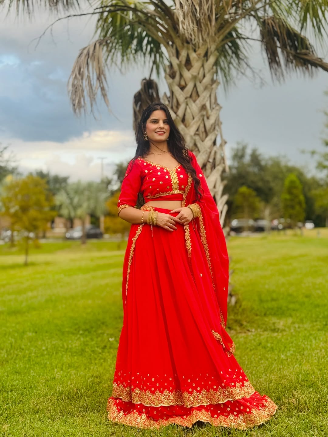 Red Ready-to-Wear Double Layer Lehenga Choli for Women