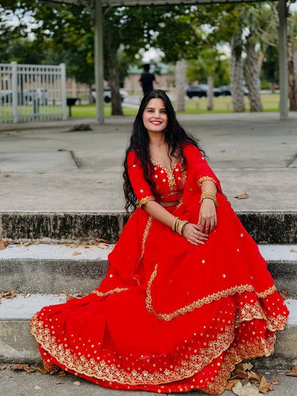 Red Ready-to-Wear Double Layer Lehenga Choli for Women