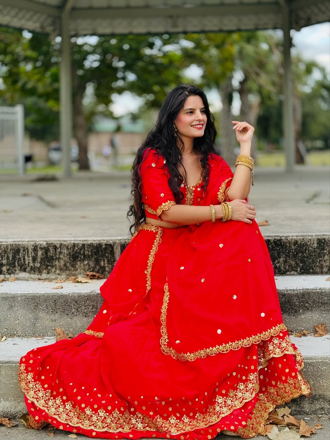 Red Ready-to-Wear Double Layer Lehenga Choli for Women