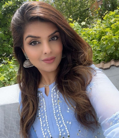 Blue Chikankari Elegance Ombré Mirror Booti Jaal Set - Kurti, Sharara & Dupatta