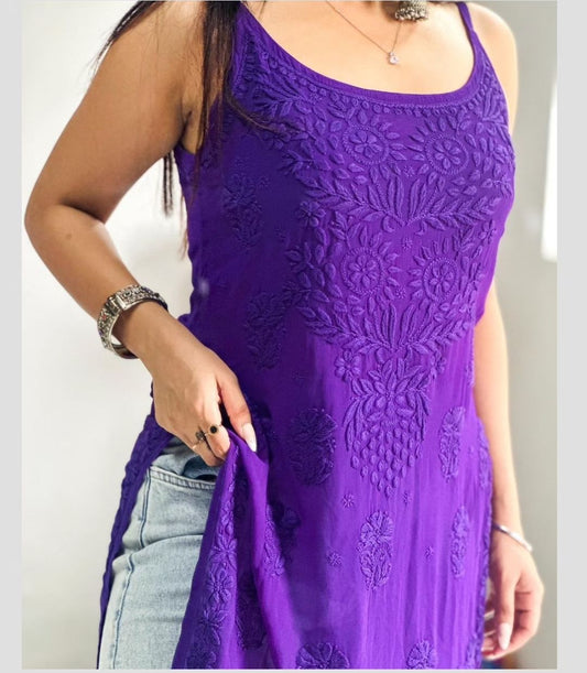 Premium Purple Viscose Sleeveless Short Kurti