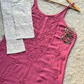 Pink Lucknowi Chikankari Rayon Noodle Strap Kurti Set
