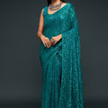 Teal Green Heavy Sequins Work Bridesmaid Saree with Blouse