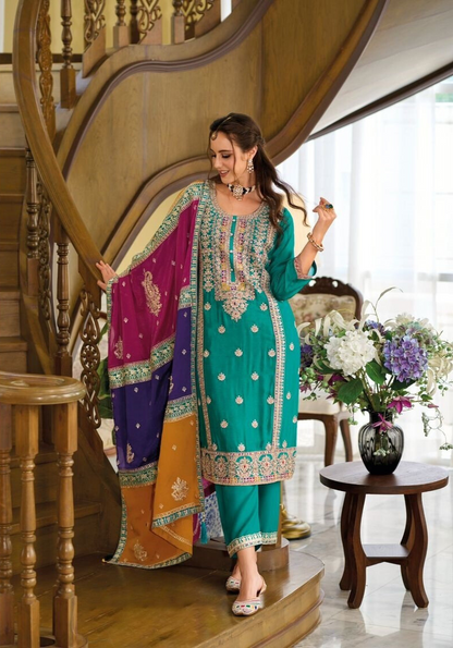 Aqua Green Premium Pakistani Salwar Kameez Suits with Dupatta