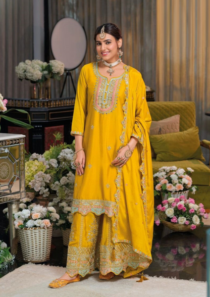 Yellow Premium Punjabi Salwar Kameez Set with Heavy Embroidery and Sequins Work