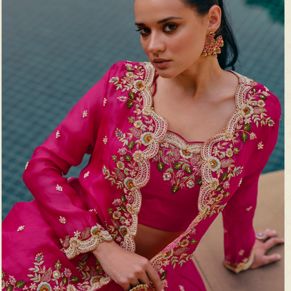 Pink Wedding Wear , Bridesmaid Lehenga Choli with Shrug