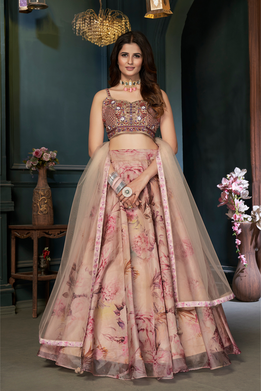 Premium Dusty Pink Multicolor Bridesmaid Lehenga Choli