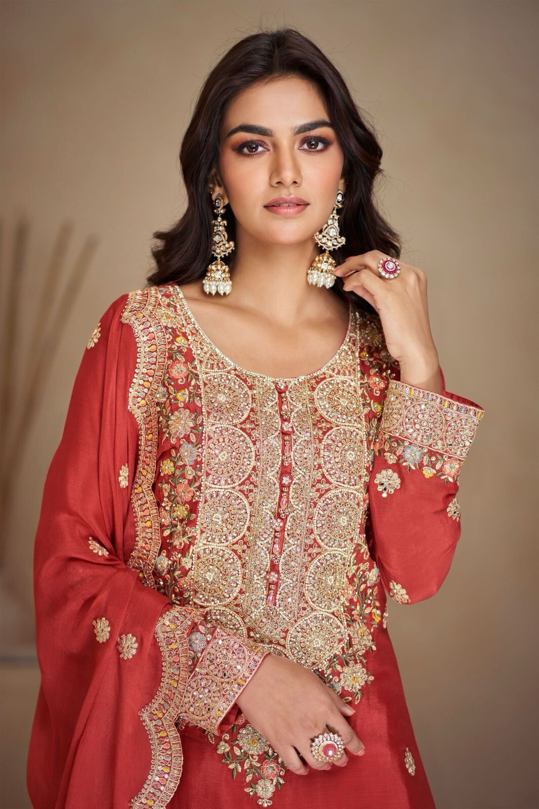 Red Punjabi Salwar Kameez Palazzo with Heavy Work