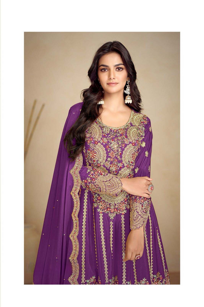 Purple Premium Chinon Silk Pakistani Suit Set