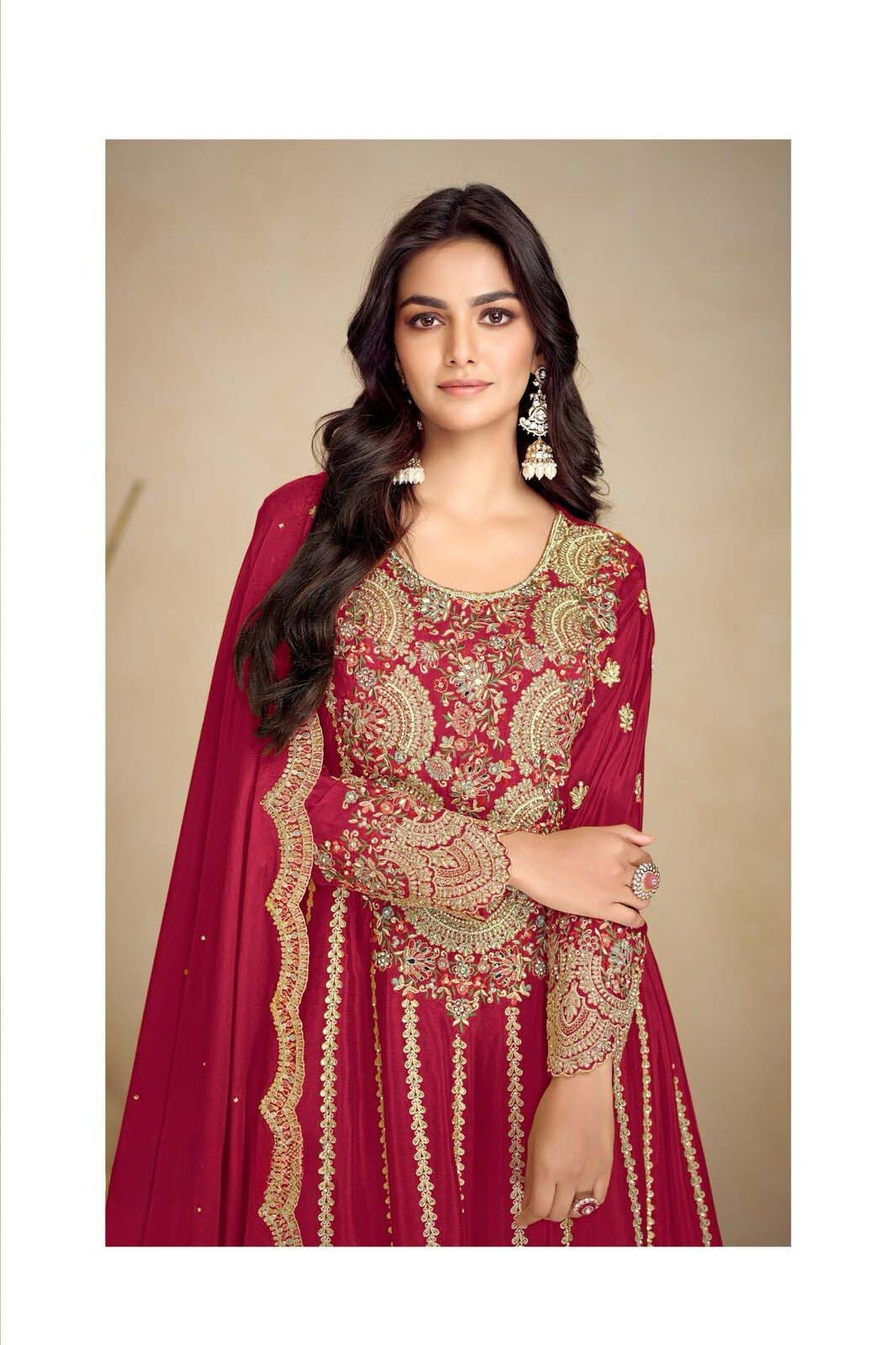 Red Premium Chinon Silk Pakistani Suit Set