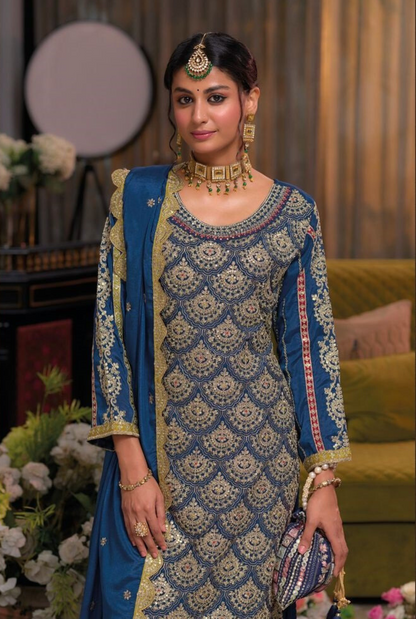 Blue Premium Pakistani Style Embroidered Salwar Suit Set