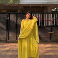 Party Wear Yellow Viscose Chikankari Kurti Set with 3D Handwork Inner included