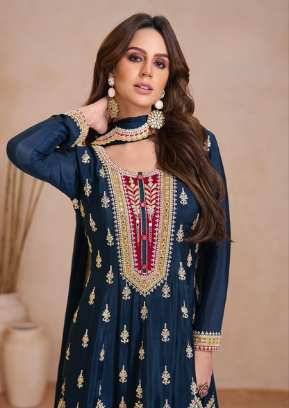 Deep Blue Designer Salwar Kameez with Dupatta