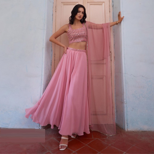 Baby Pink Designer Georgette Lehenga Choli with Embroidered Blouse